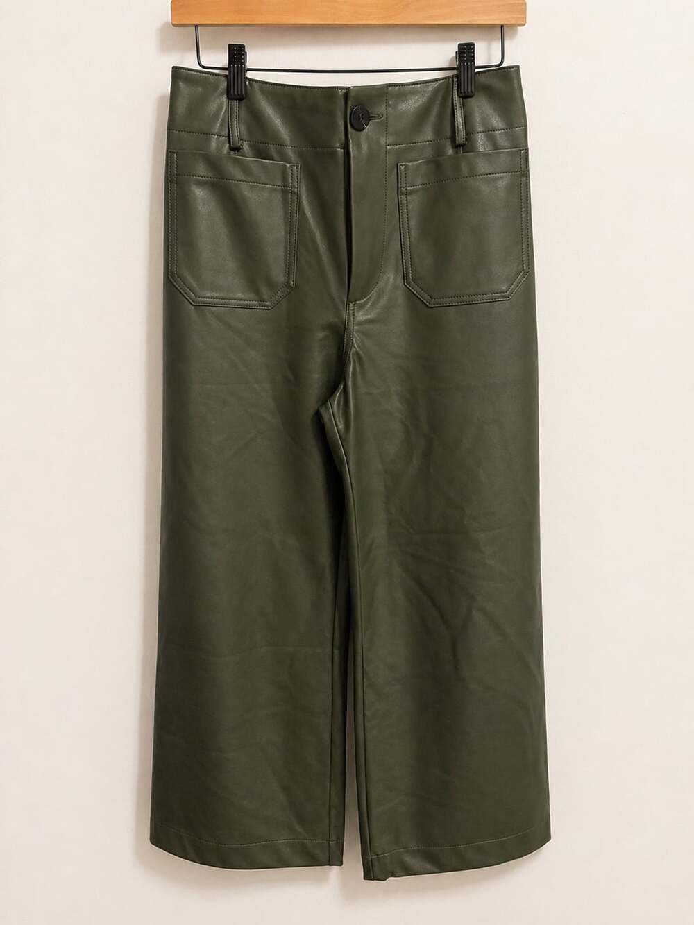 Maeve The Colette Faux Leather Wide-Leg Pants Olive Green Size 28